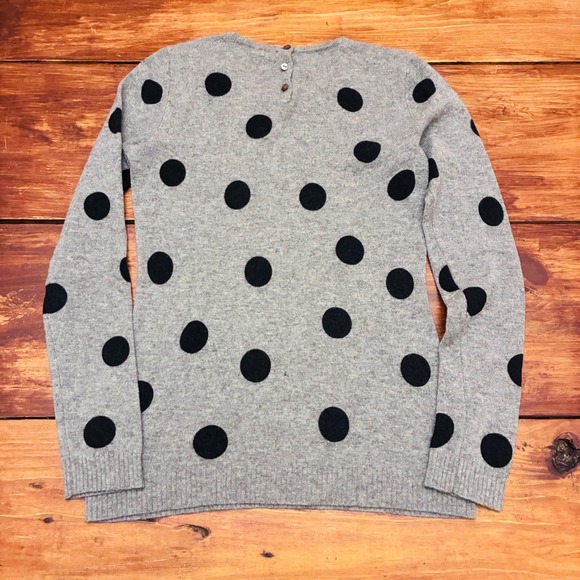 Saks Fifth Avenue Cashmere Polka Dot Sweater Womens Small Gray Black Soft *FLAW - Picture 8 of 9
